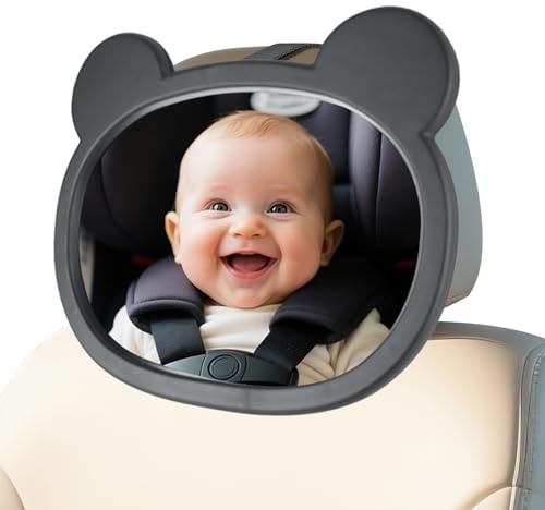 Espejo Coche Bebe, Espejo Coche Bebe Asiento Trasero, Correas Elásticas Ajustables para Silla Trasera de Bebé y Asientos de Niño