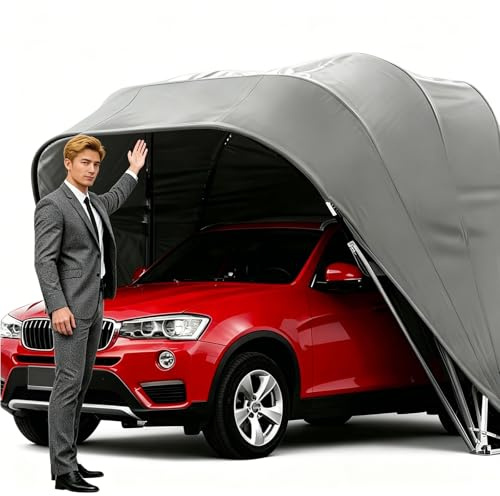 Posto auto coperto in acciaio inox, Garage metallico robusto,Ampio spazio,richiudibile con serratura,resistente a ogni condizione atmosferica,per parcheggi e ricovero autocarri(6x2.7x2.5m)