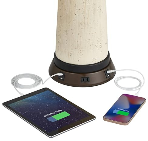 1 3/4 High Universal Charging Workstation Lamp Base with USB Ports A+C and AC Power Outlet Brown Bronze Finish Metal Shade Living Room Bedroom Bedside Nightstand House Office Home - 360 Lighting