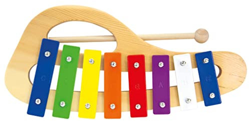 Bino world of toys Xylophon, Spielzeug für Kinder ab 3 Jahre (Musikinstrument für Kinder, Xylophon aus Holz & Metall, 8 Töne, mit Klangplatten in Regenbogenfarben und einem Klöppel), Mehrfarbig