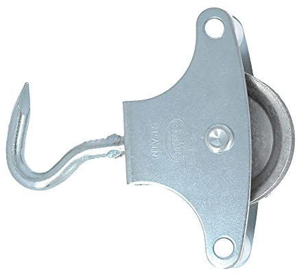 Amig - Puleggia per stendibiancheria | Con gancio | Acciaio | Roldana metallica da 39 mm | Include vite di fissaggio e guide | Puleggia stendibiancheria sicura | Puleggia stendibiancheria esterna