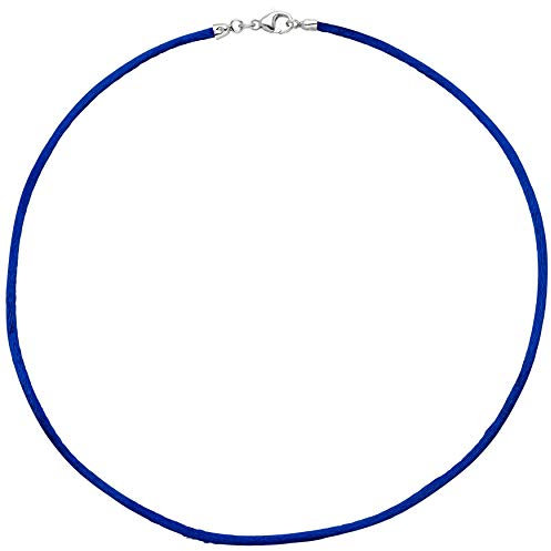 Jobo Damen Collier Halskette Seide blau 2,8 mm 42 cm, Verschluss 925 Silber Kette