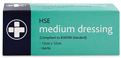 Reliance Medical Medium Sterile HSE Dressing in Box, 12cm x 12cm, Ideal for First Aid Emergencies, Wound Care, and HSE Kit Refills (Pack of 10)