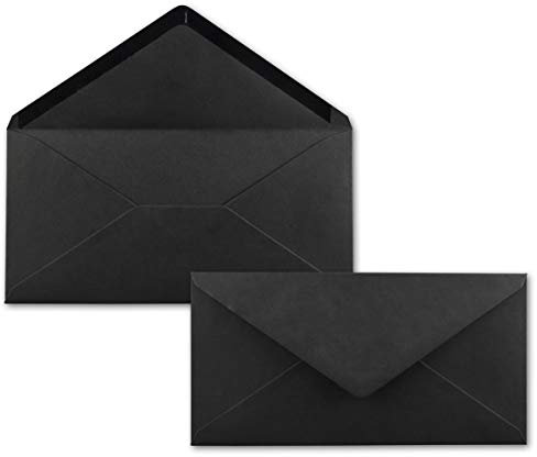 25 Brief-Umschläge Schwarz DIN Lang - 110 x 220 mm (11 x 22 cm) - Nassklebung ohne Fenster - Ideal für Einladungs-Karten - Serie FarbenFroh