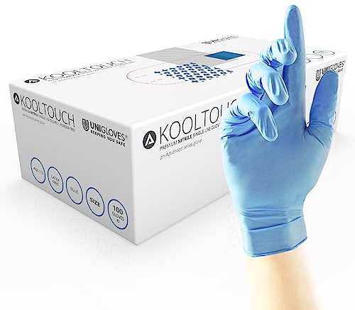 Unigloves Kooltouch Disposable Nitrile Gloves - Powder and Latex Free, Medical Grade, Examination Gloves, Ideal for Dentistry, Healthcare and Food Processing, Blue, Box of 100, Extra Small