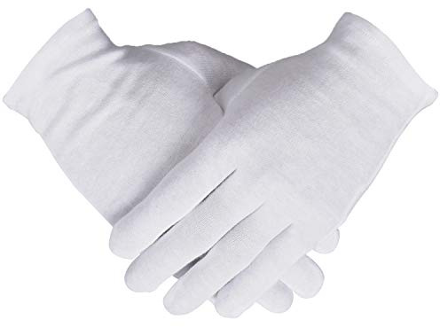 100% Cotton Gloves, 6 Pairs White Cotton Gloves for Women Dry Hands Eczema SPA Moisturizing - Work Glove for Serving Archival Coin Jewelry Inspection