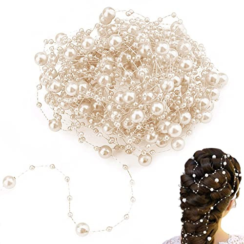 HERCHR Cadena de Perlas Artificiales de 10 M, Guirnalda de Cadena de Cuentas, Cuentas de Árbol de Navidad, Guirnalda de Perlas para DIY decoración de Banquete de Boda(Beige)