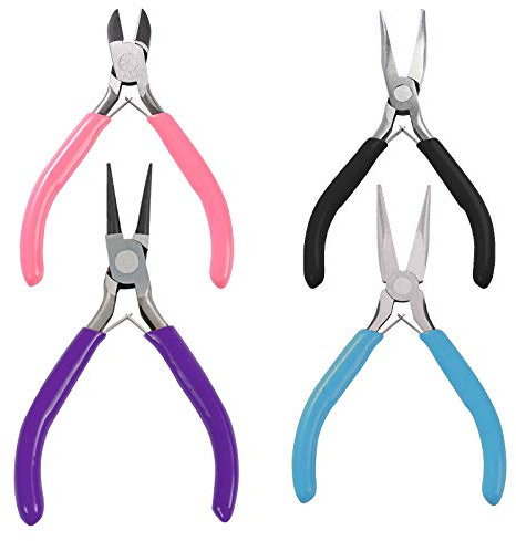 kiniza 4-teiliges Schmuckzangen-Set, Bastelzangen-Set mit Rundzange, Drahtschmuckzange, Nadelzange und gebogene Spitzzange, Perlenwerkzeuge für Schmuckherstellung und Basteln