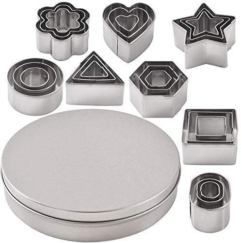 Newk 24PCS Stainless Steel Cookie Cutter Set, Heart, Star, Flower, Geometric Shaped Assorted Sizes - Mini Biscuit Cutters