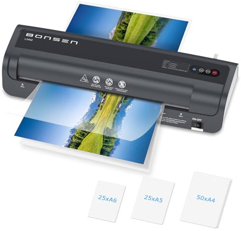 BONSEN Laminiergerät A3 mit Never Jam Technologie, 100 Laminierfolien inkl, Präzise NTC-Temperaturkontrolle, Schnelllaminierung für Zuhause, Schule, Büro, L3402