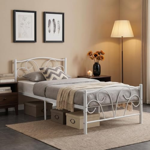 Panana 3ft Single Size Bed White Steel Metal Frame Modern Bedroom Furniture (White)