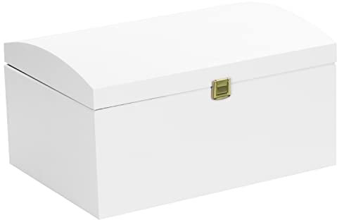 LAUBLUST Große Holztruhe Gewölbter Deckel mit Schloss - FSC® | Allzweck-Kiste aus Holz - Aufbewahrungskiste | Erinnerungsbox - Geschenk-Verpackung (Weiß, ca. 35 x 25 x 19 cm)