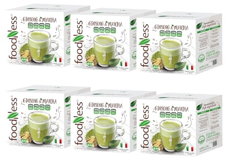 Foodness - 6 Box da 10 Capsule di Ginseng & Matcha, Capsule Compatibili con Sistema Dolce Gusto, Preparato Solubile, Senza Glutine, Lattosio, Additivi e Senza Zuccheri Aggiunti