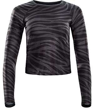 WINSHAPE Aet119ls-Top da Donna a Maniche Lunghe Funzionale, Leggero e Morbido, a Cropped Maglietta Yoga, Grigio zebrato, XL