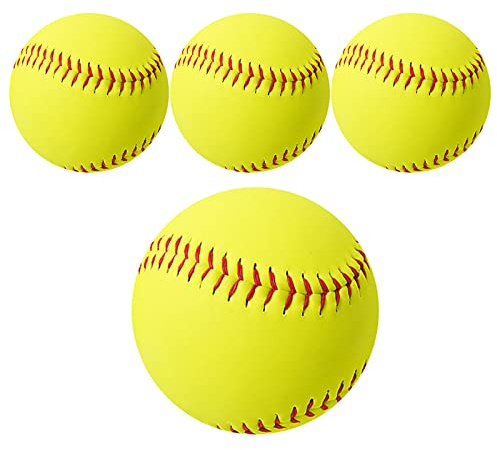 Oeab Softballs 11 Inch 4 Pack Sports Practice Yellow Softballs Unmarked Autograph Softball Official Size and Weight Softbal for Games, Practice, Training, Hitting, Pitching, Fielding