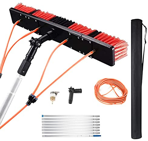 MENAYODA 5–10 m vattenledande teleskopstång, rengöringsborste med teleskophandtag, utdragbar för solcellspaneler, fönster, biltvättborste (8 m stång, 50 cm borst)