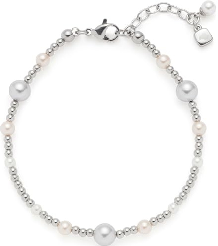 JEWELS BY LEONARDO armband Elsana, armsmycken av silverfärgat rostfritt stål, imitationspärlor i vitt, gräddvit och ljusgrå, 18–21 cm längd, smycke damer, 024334, Eine Grösse, Rostfritt stål, Ingen