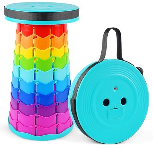 Taburete Plegable, Taburete Telescópico Portátil con Luz LED, Ajustable Taburete Telescópico para Exteriores, Senderismo, Pesca, Jardín, Barbacoa, Interior, Viajes, Fiestas, Capacidad 110Kg