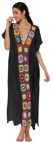 NIDONE Kaftan klänningar för kvinnor, kaftan för kvinnor, utsökt tryck v-ringad klänning, bekväm, hudvänlig, plusstorlek kaftaner för strandfest, pool, solsalong, Blandad färg, L