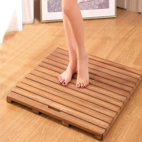 Waterproof Non Slip Bamboo Bath Mat Natural Wooden Bath Rug with Anti Slip Feet for Bathroom Kitchen Bedroom Shower WC Doormat & Pet Mat A 60x90cm/24x35in