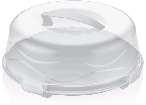 Best House | Plastic Cake Box | Round | WHITE | Reusable Clear Cake Cover with Lid Carry Handle | Transport Storage Food Container Takeaway Holder, Cake Stand with Lids - 33 x 11.5 cm (Pack of 1)