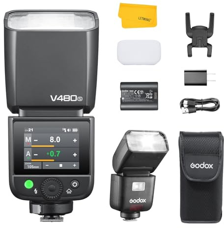 Godox V480S V480-S TTL Flash for Sony, 2.4G Wireless Speedlite Sony HSS 1/8000s, 2200mAh Li-ion Battery, 650 Full Power Flashes, Smart Distance Readout, 2.0” Color Touchscreen, 10-Level Modeling Lamp