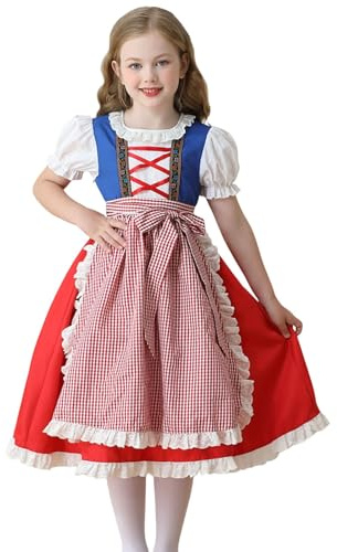 Oktoberfest Outfits for Girls Traditional German Bavarian Dirndl Dress with Apron Teen Retro (Hot Pink, 4-5 Years)