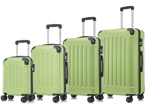 yonsly Koffer Suitcase Set, Trolley Reisekoffer, Rollkoffer Handgepäck, Kofferset, Gepäckset mit Rollen 360°, Hartschalenreisekoffer, Zahlenschloss, Weicher Gummigriff(4er Set, S,M,L&XL,Früchte Grün)