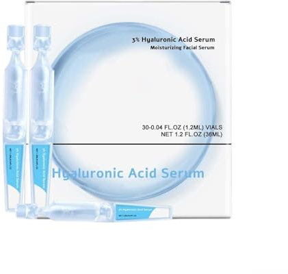 Suero facial de ácido hialurónico al 3%, ampollas de un solo uso, suero hidratante profundo, sueros humectantes con infusión de colágeno y escualano, fórmula suave no irritante. (1PCS)
