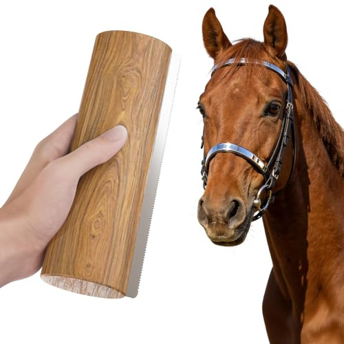 WhiffleTails Horse Shedding Comb, Wooden Handle Deshedding Tool for Horses | Stainless steel serrated blade lifts loose hair, dirt and dander from thick coats; solid wood handle for grip and balance