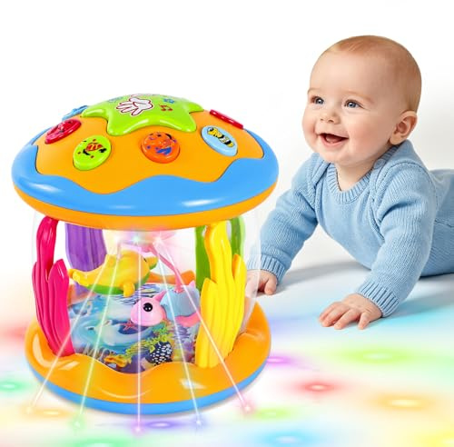 BELEEV Baby Toys 6-18 Months, 360° Ocean Projection Rotating Musical | Light Up Toys, Crawling Learning Tummy Time Toys for 1 Year Boys Girls Birthday Gifts