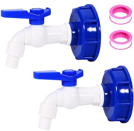 Grifo de drenaje para barril de lluvia, 2 piezas de plástico IBC grifo con cinta de sellado, accesorio para tanque de agua IBC, adaptador de grifo, 1000 L, accesorio para tanque de agua, barril de