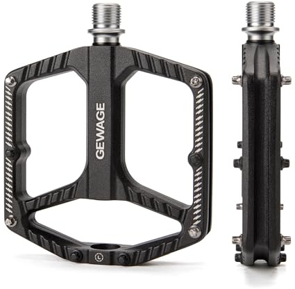 GEWAGE Cykelpedaler MTB, platta pedaler av gjuten aluminium med Cr-Mo-stålaxel, 16 utbytbara stift, DU Bushing förseglade lager, halkfria pedaler för MTB, gravy, trekking, BMX