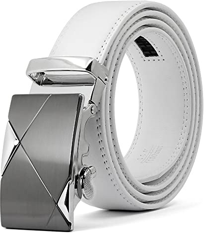 3ZHIYI Cintura da Uomo in Pelle con Fibbia Automatica Sistema a Scorrimento 35mm bianco 03