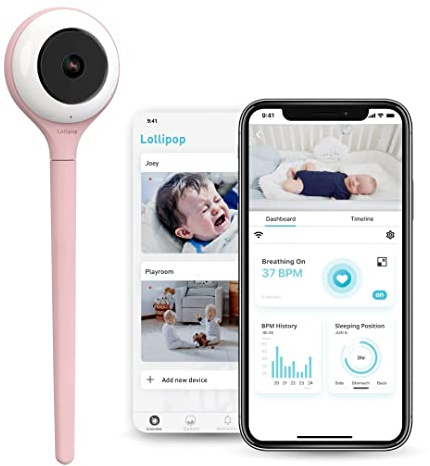 Lollipop Baby Monitor Upgraded Smart Wi-Fi Camera of True Crying Detection, Two-Way Audio, Infrared Night Vision – Ideal Gift for Baby Shower – Cotton Candy