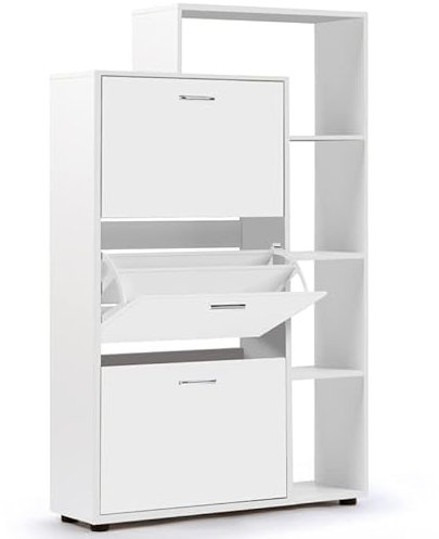IDMarket KLARK - Zapatero de 18 pares de 3 puertas con estante blanco