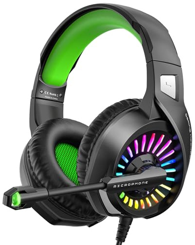 ZIUMIER Gaming Headset with Microphone, Compatible with PS4 PS5 Xbox One PC Laptop, Over-Ear Headphones with LED RGB Light, Noise Canceling Mic, 7.1 Stereo Surround Sound