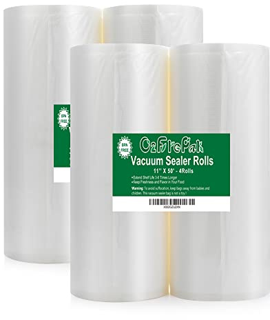O2frepak 4Pack (Total 200Feet) 11x50 Rolls Vacuum Sealer Bags Rolls with BPA Free,Heavy Duty Vacuum Sealer Storage Bags Rolls,Cut to Size Roll,Great for Sous Vide
