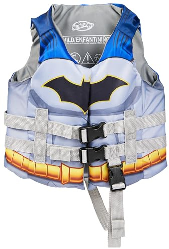 SwimWays DC Swim Trainer Life Jacket, US Coast Guard Approved Life Vest Kids Swim Vest, Pool Floats & Life Jackets for Kids 33-55 lbs, Batman