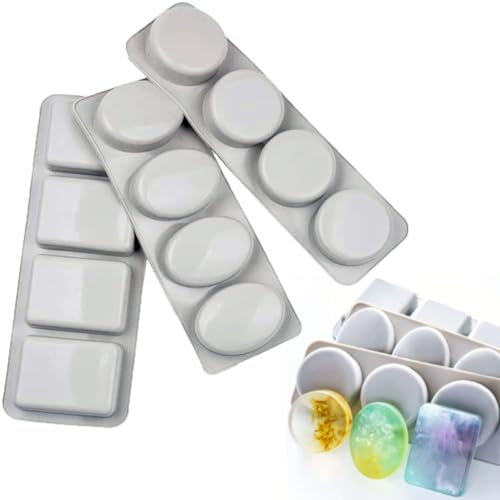LdawyDE Silikonform, 3 Stück 4 Cavities Seifenform Silikonform Seife Seifenformen Rechteckig/Oval/Rund für Seife, Schokolade, Biscuit, Eiswürfel, DIY Hausgemachte Handwerk, Leicht zu Entformen