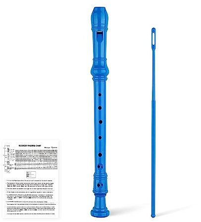 YONTY 8-Hole Soprano Descant Recorder Baroque Style Kids Music Flute with Cleaning Rod & Case Bag for School Student Home Entertainment - Royal Blue