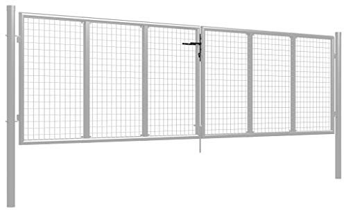 Homgoday Portail de jardin en treillis - Double battant - Porte de jardin - Porte de clôture - Porte de jardin - Porte d'entrée en métal - 415 x 150 cm - Argenté