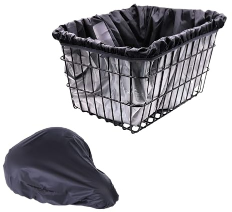 1 Funda para Lluvia para Cesta De Bicicleta con 1 Funda para Asiento De Bicicleta, Cesta Impermeable para Bicicleta, Portaequipajes para Bolsa De Bicicleta, Se Adapta A Bicicleta (Negro)