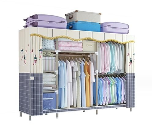 Garderob Bärbar Garderob Garderobsskåp Fristående Bärbara Garderobsgarderober För Hängande Klädförvaring Med Lock För Sovrum Hopfällbar Garderob Vikbara (Color : A, Size : 201 * 45 * 170cm)