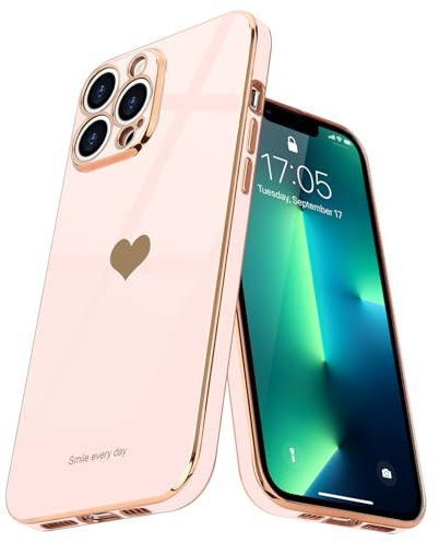 Teageo Kompatibel mit iPhone 13 Pro Max Hülle, Herzförmig Mädchen Handyhülle Luxuriös Galvanisierte Weich TPU Kameraschutz Kratzfest Stoßfest Bumper Schutzhülle für iPhone 13 Pro Max, Licht Rosa
