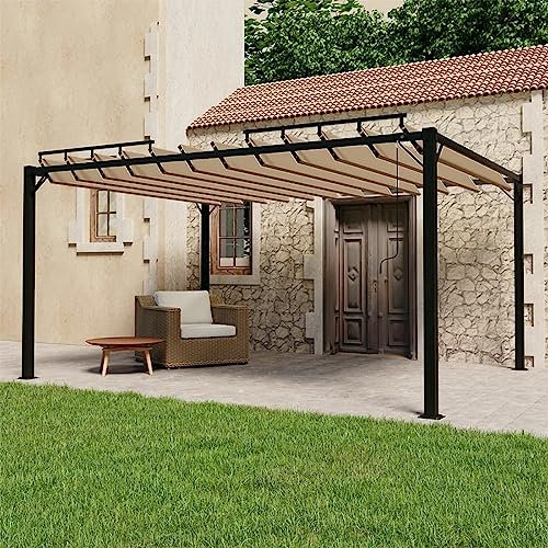 Pavillon mit Lamellendach, TANZEM Gartenpavillon, Pop-Up Partyzelt, Festzelt, Pavillon, Garden Decoration, Canopy Tent, Lagerzelt, 3x4 m Taupe Stoff und Aluminium