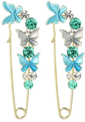 PATIKIL Butterfly Crystal Safety Decorative Pins Brooch Clip Clasp Pin, 2Pcs Anti Exposure Enamel for Women Sweater, Shawls, Collars, Dress Blue