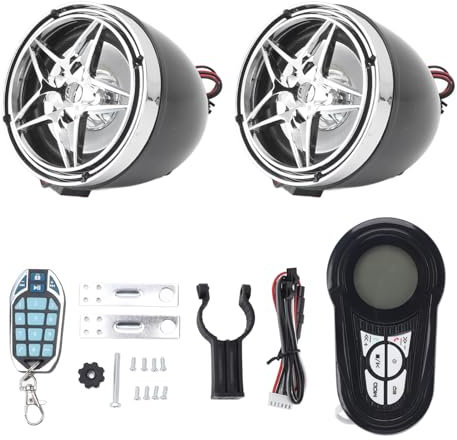 aqxreight Motorcycle Stereo System, Motorcycle Speaker Amplifier System Bluetooth Anti Theft Alarm Speakers Waterproof Sound Radio MP3 Player for Motorbike