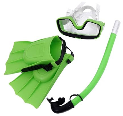 Aymzbd Schnorchelset, Flossen, Schutzbrille, Schnorchel, Atemrohr für Wassersport, Unterwasserschwimmen, Grün EU Größe 30bis35