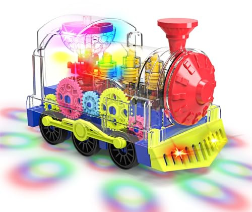 Gofimyee Leuchtendes Zugspielzeug für Kleinkinder: Transparentes Zahnradspielzeug für Kinder mit coolen Lichtern und Musik, pädagogisches Kriechspielzeug für Babyjungs und -mädchen